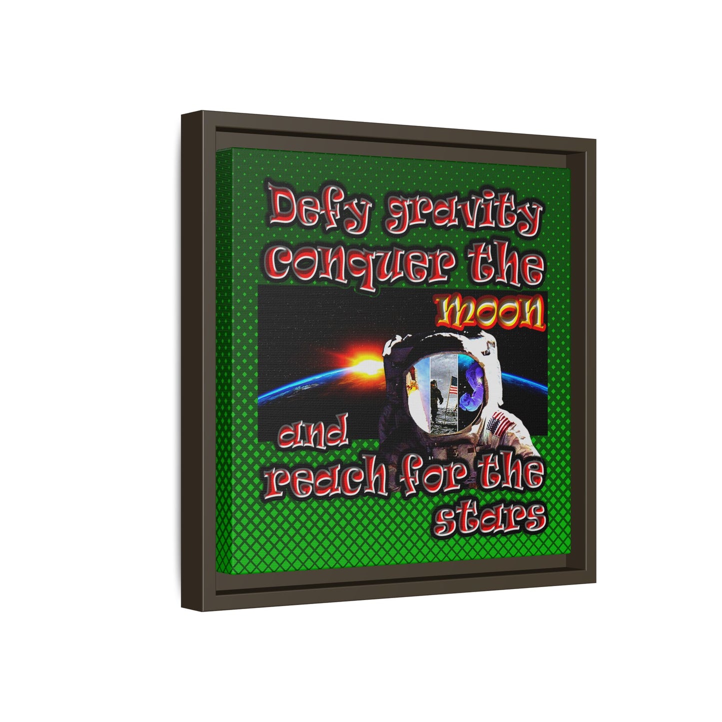 defy conquer reach - framed canvas art (logo green)