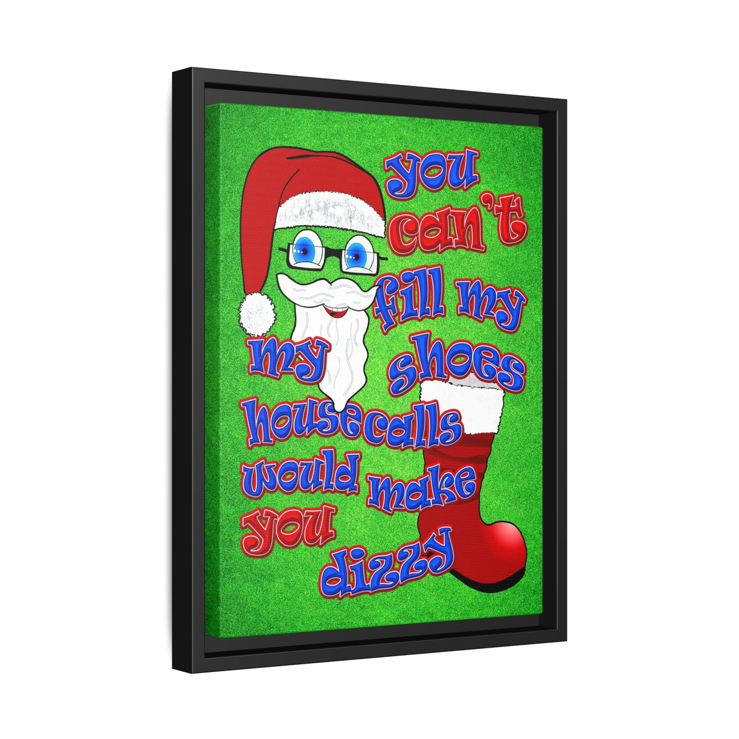 santa's shoes - framed canvas art (green turf)