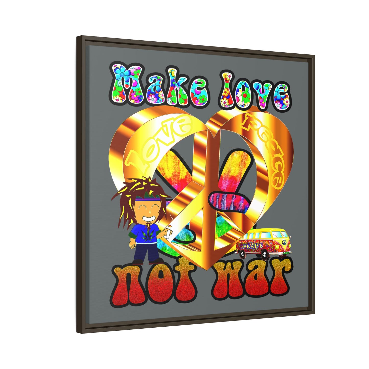 love peace - framed canvas art (dark grey)