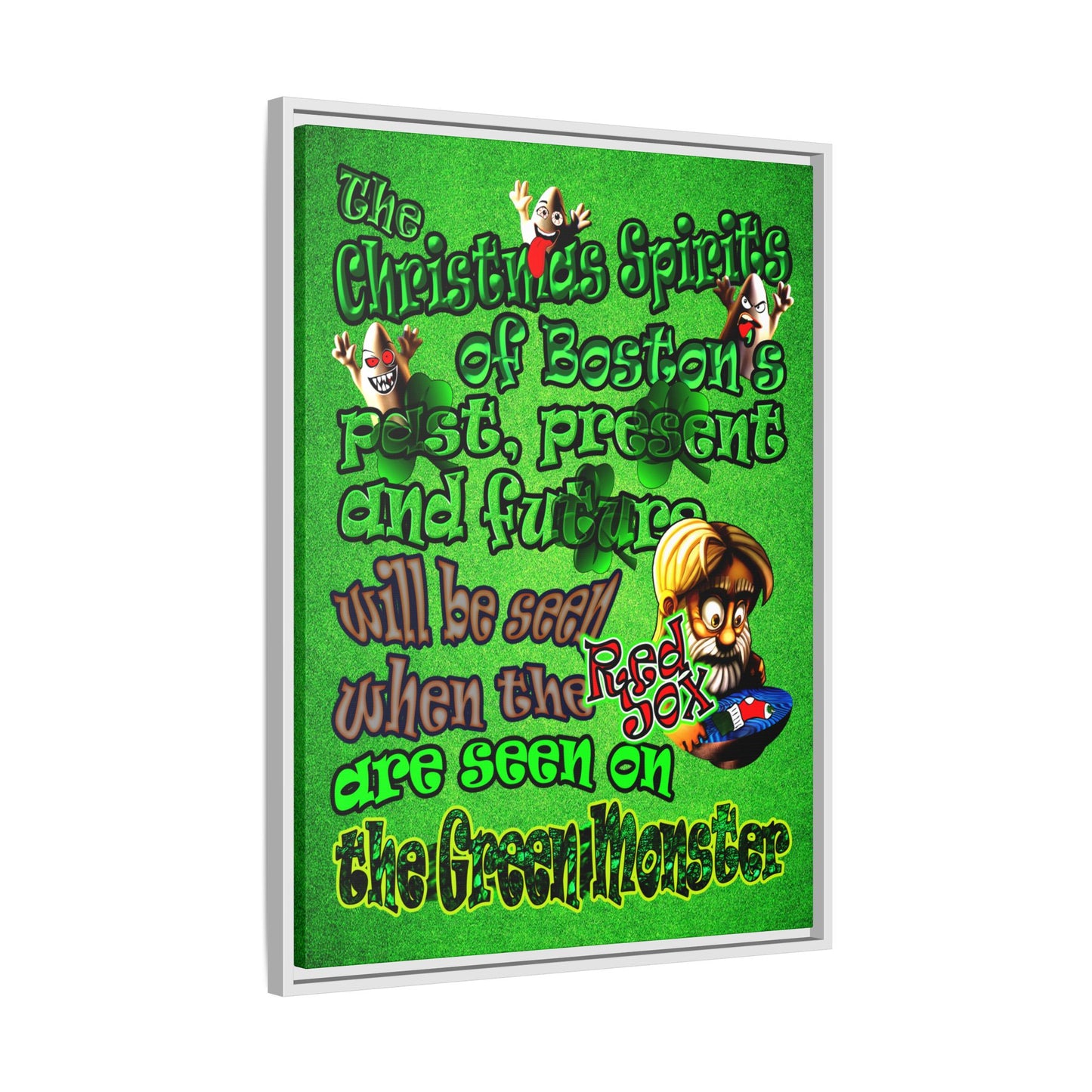 christmas spirits of boston - framed canvas art (green turf)