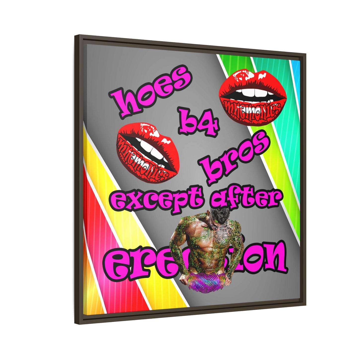 hoes b4 bros - framed canvas art (rainbow split)