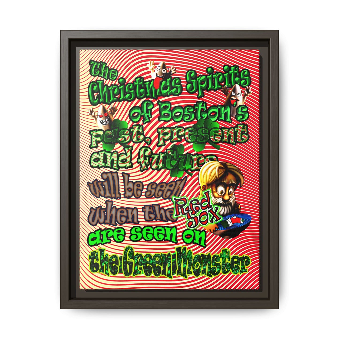 christmas spirits of boston - framed canvas art (yellow-orange wave)