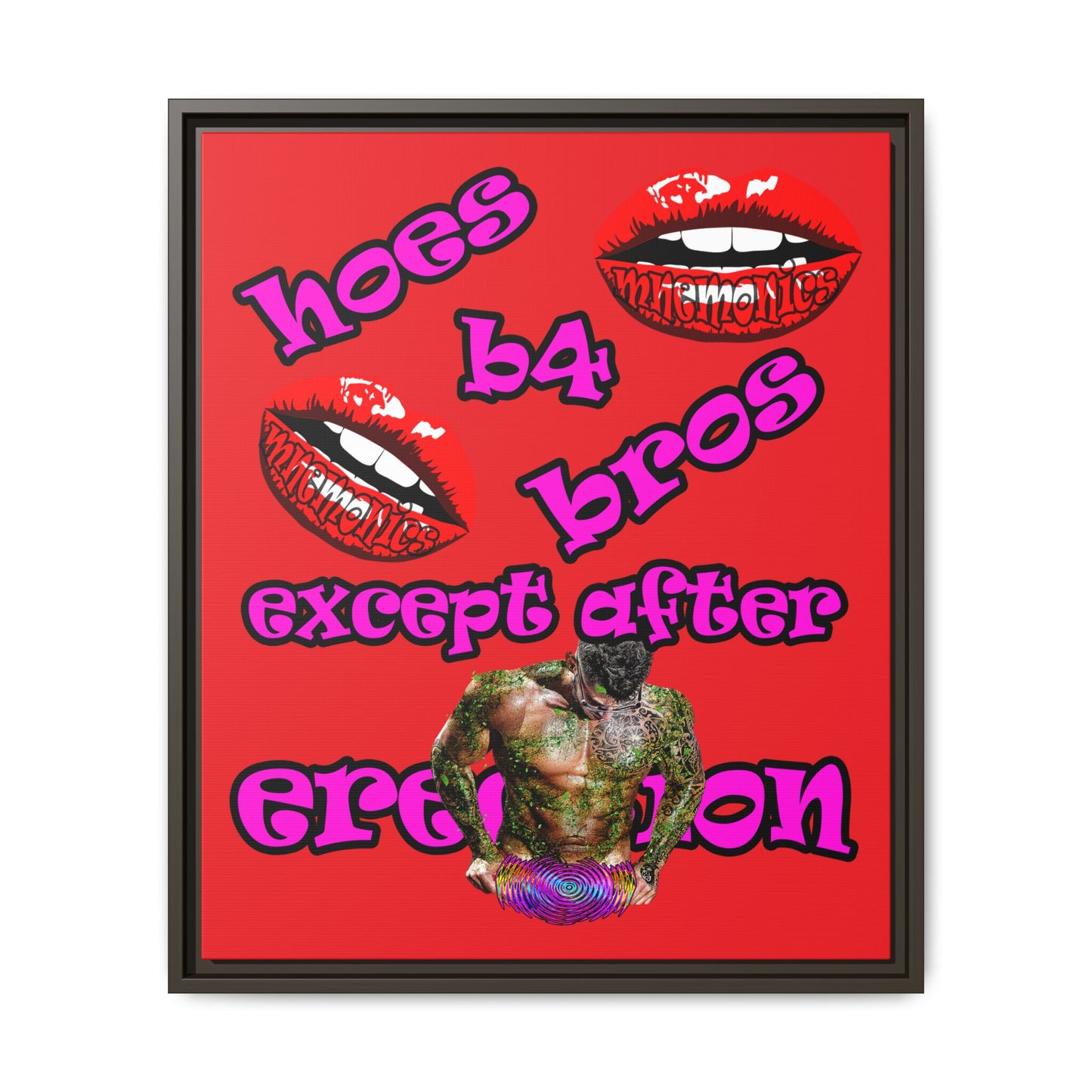 hoes b4 bros - framed canvas art (red)