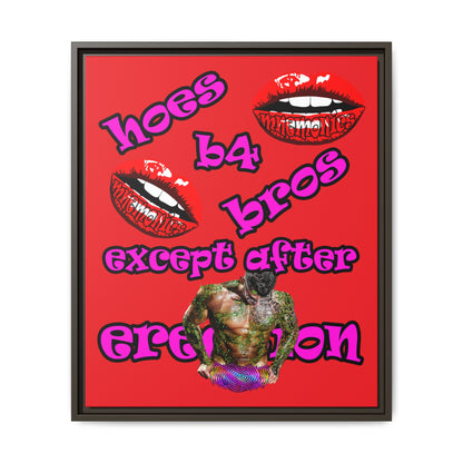 hoes b4 bros - framed canvas art (red)