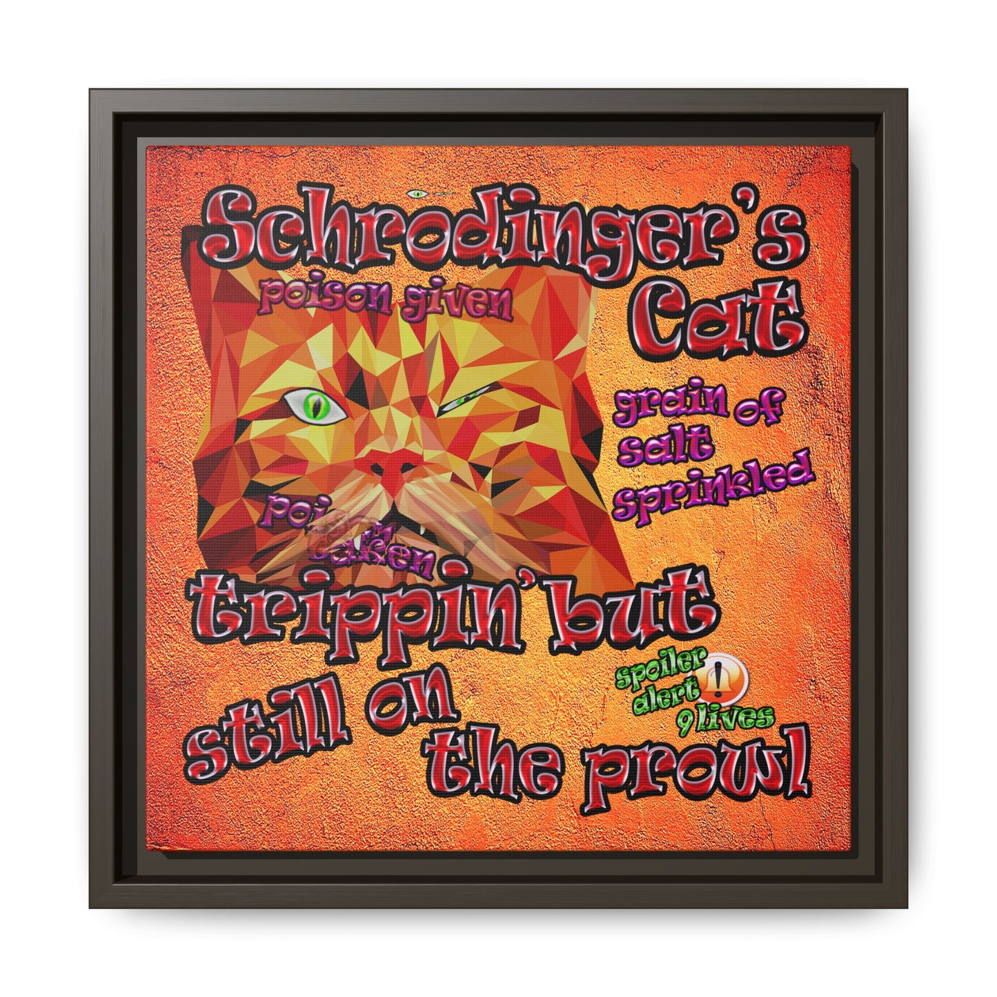 schrodinger's cat - framed canvas art (burnt orange)