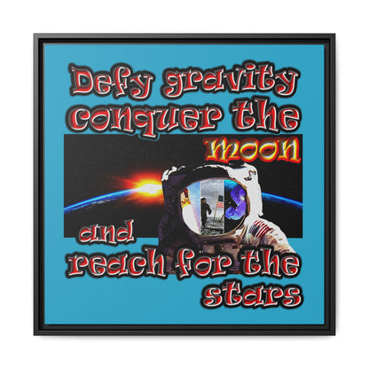 defy conquer reach - framed canvas art (turquoise)