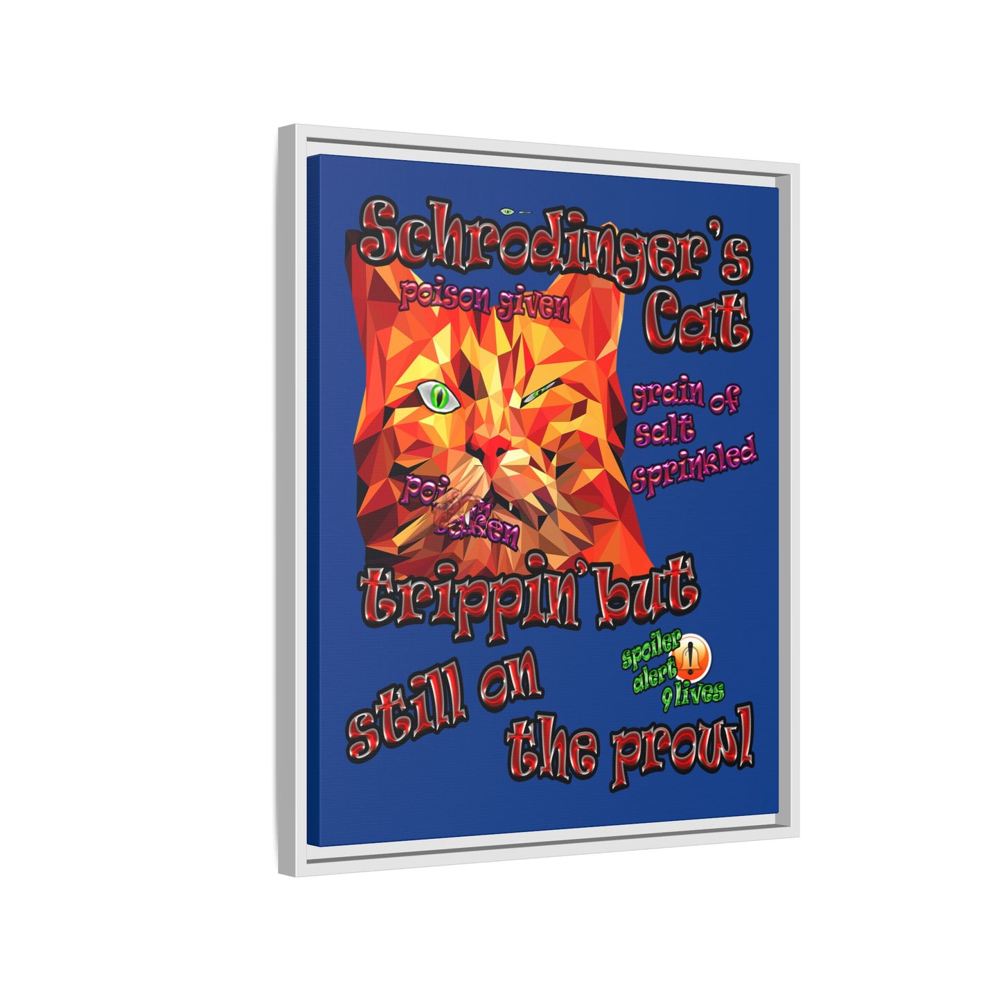 schrodinger's cat - framed canvas art (dark blue)