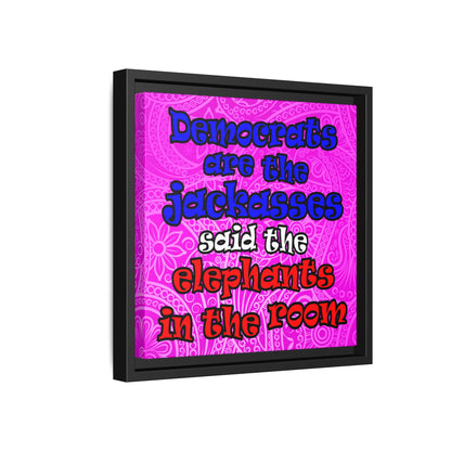 donkeys and elephants - framed canvas art (pink swirl)
