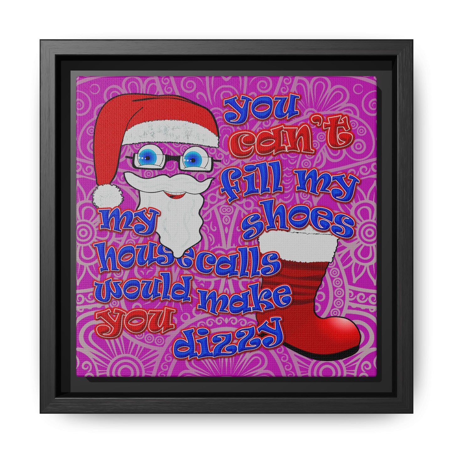 santa's shoes - framed canvas art (pink swirl)