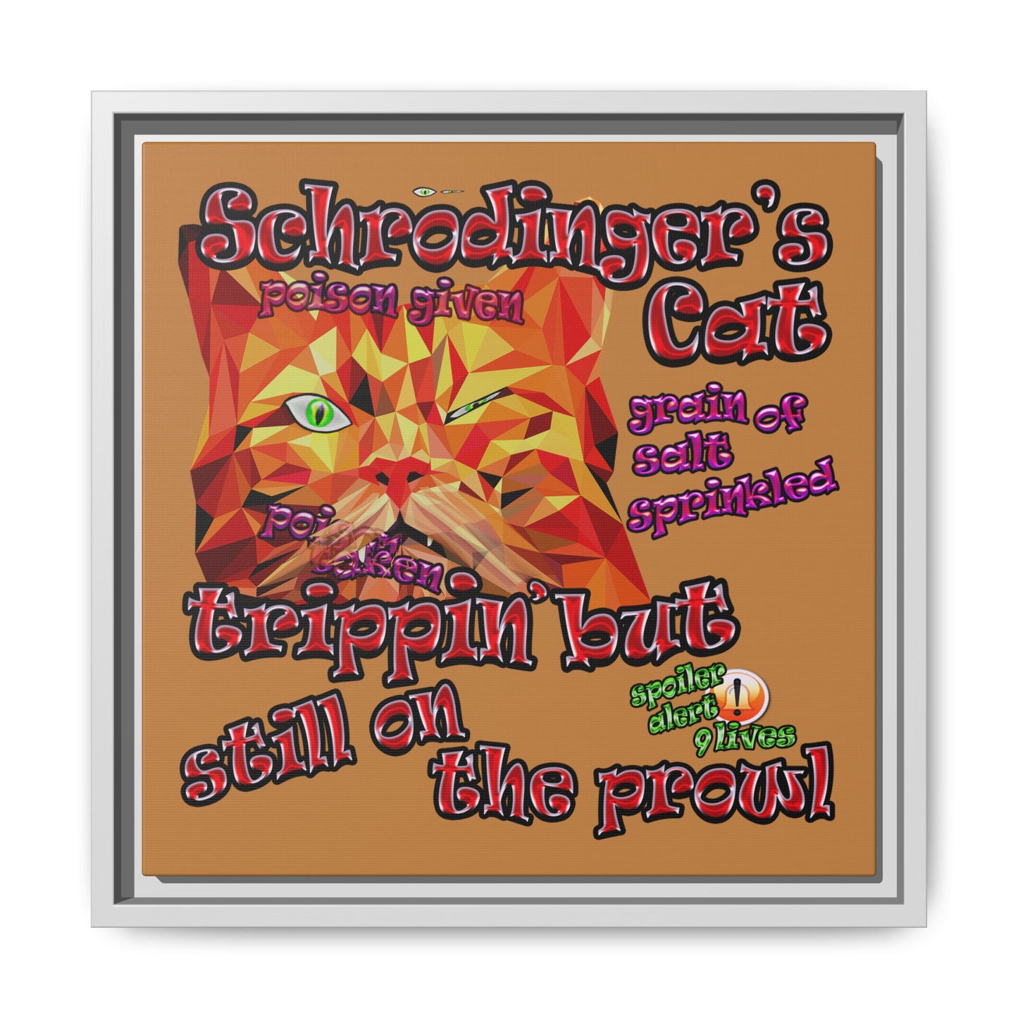 schrodinger's cat - framed canvas art (light brown)