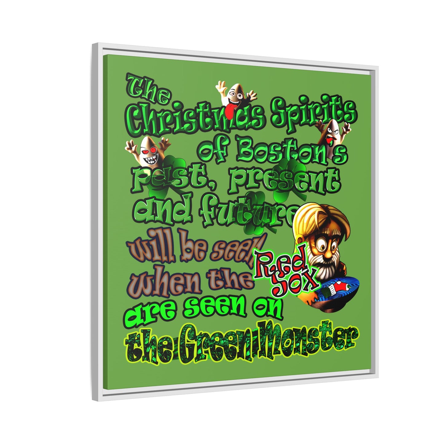 christmas spirits of boston - framed canvas art (green)
