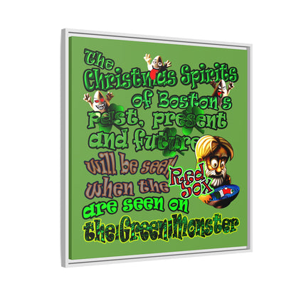 christmas spirits of boston - framed canvas art (green)