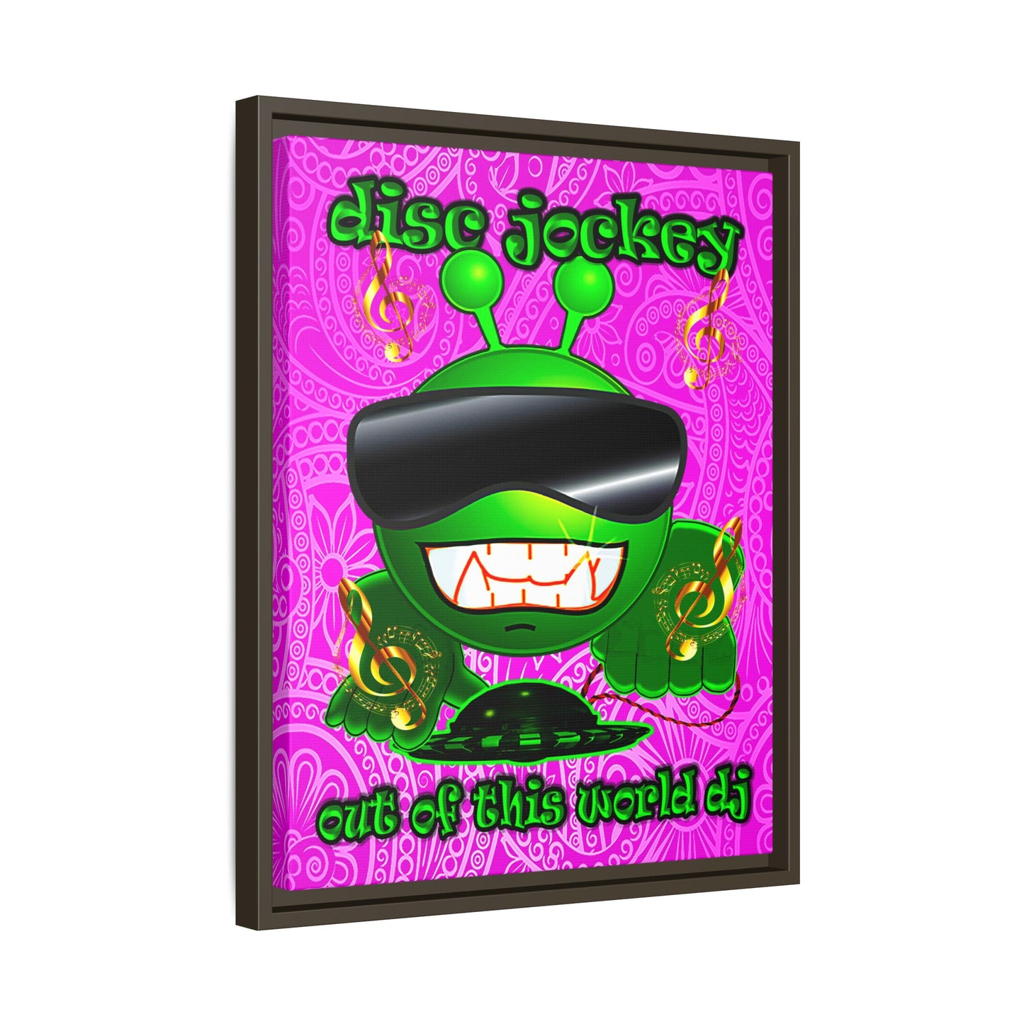 disc jockey - framed canvas art (pink swirl)