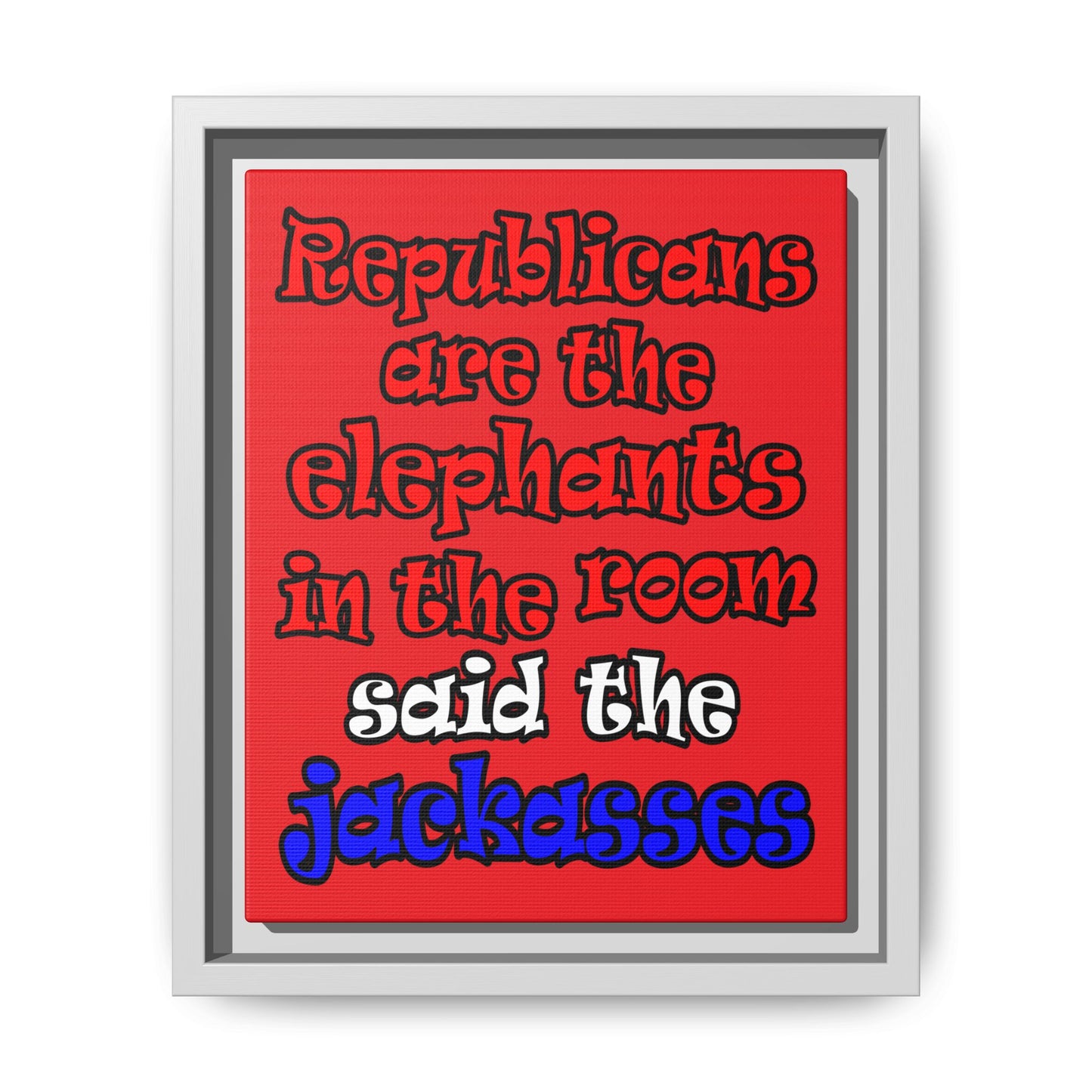 donkeys and elephants - framed canvas art (red)