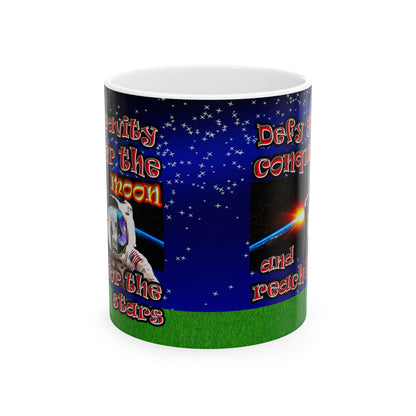 defy conquer reach - White Mug ('snoops' background)