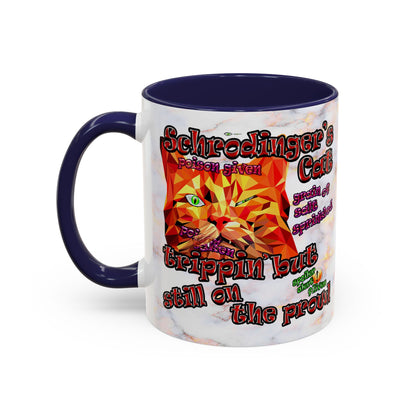 schrodinger's cat - Accent Mug (white marble)