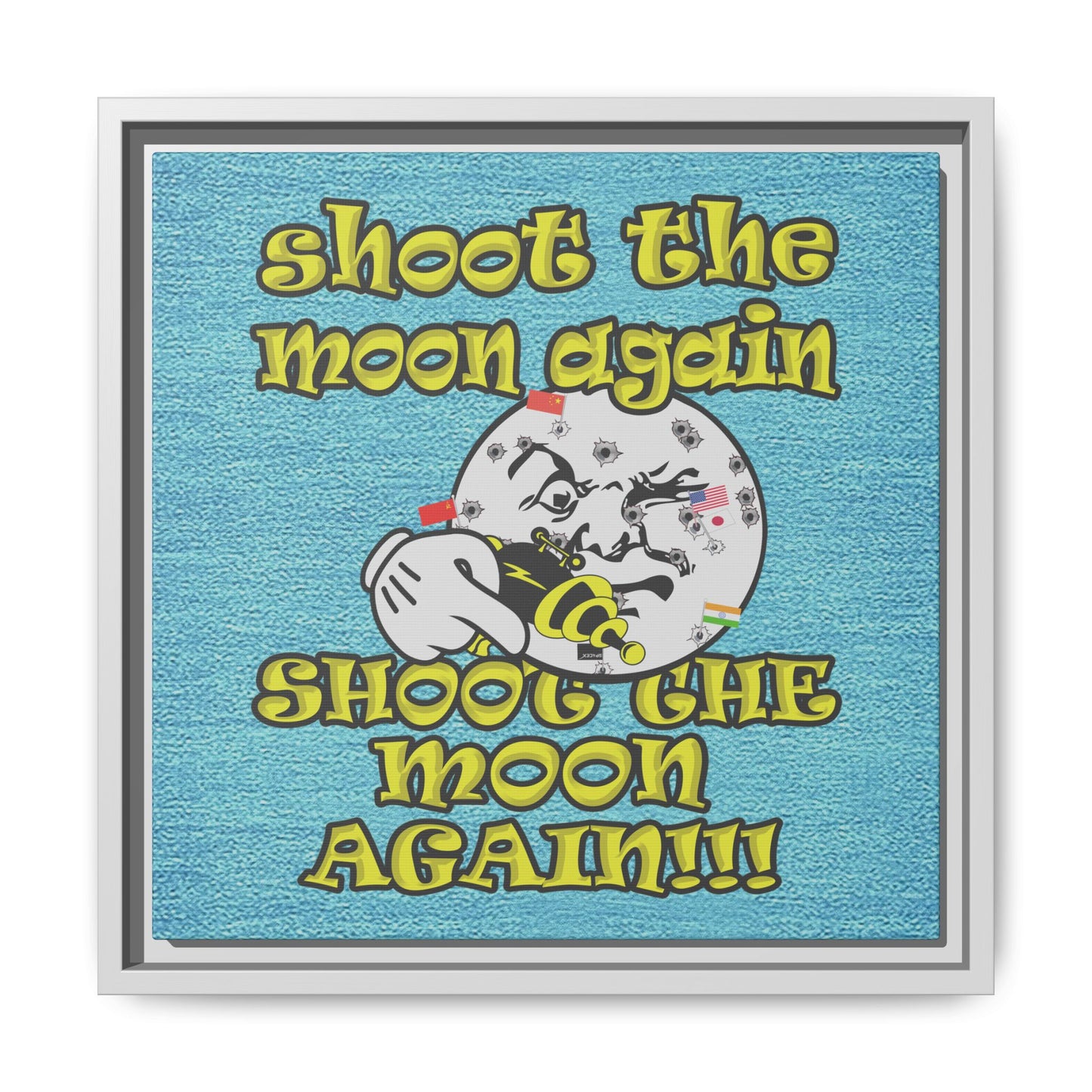 shoot the moon again - framed canvas art (faded blue)