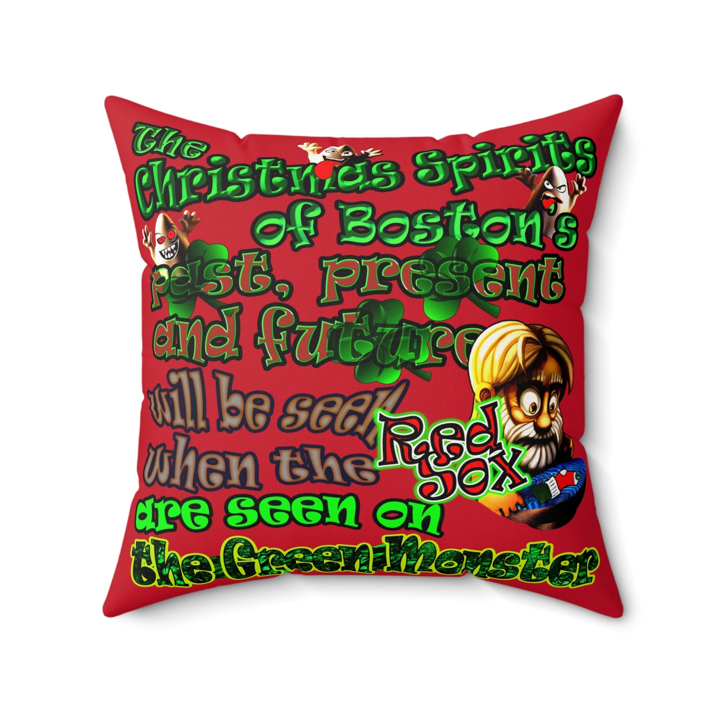 christmas spirits of boston - Faux Suede Square Pillow - (dark red)