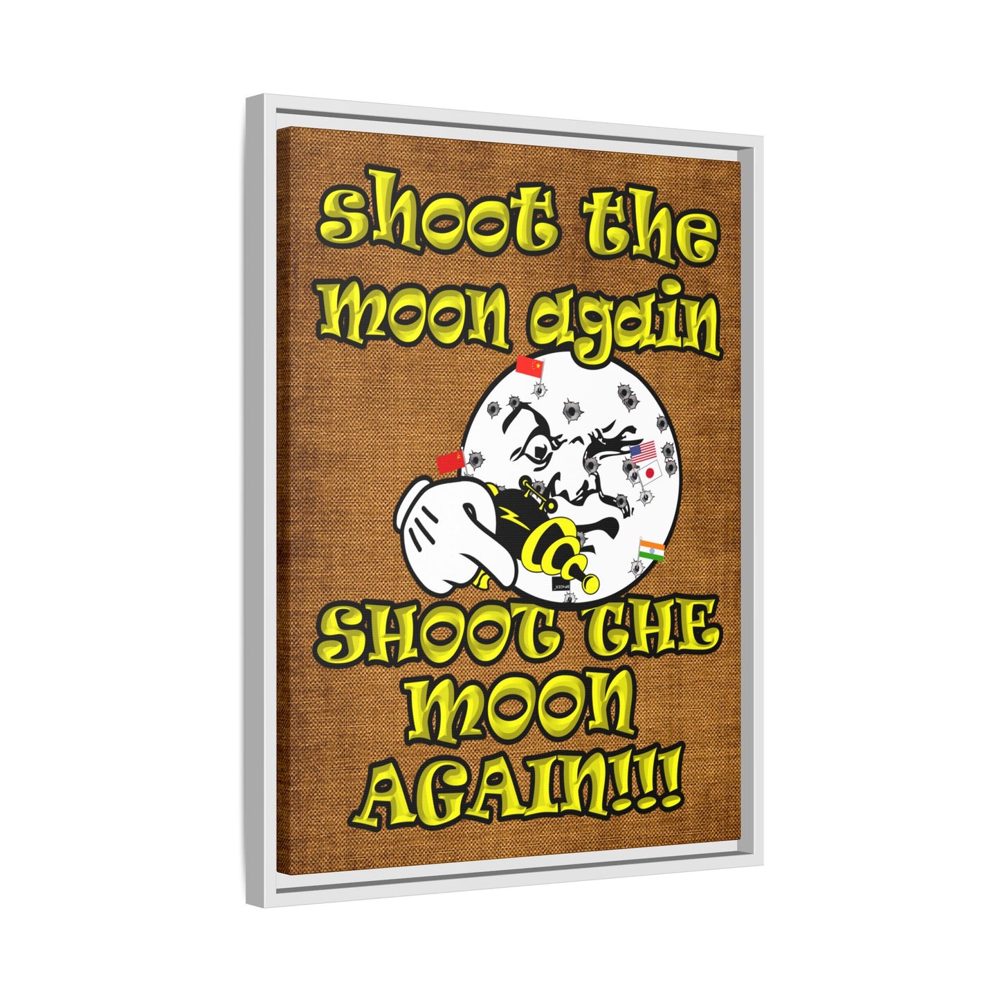shoot the moon again - framed canvas art (brown papyrus)