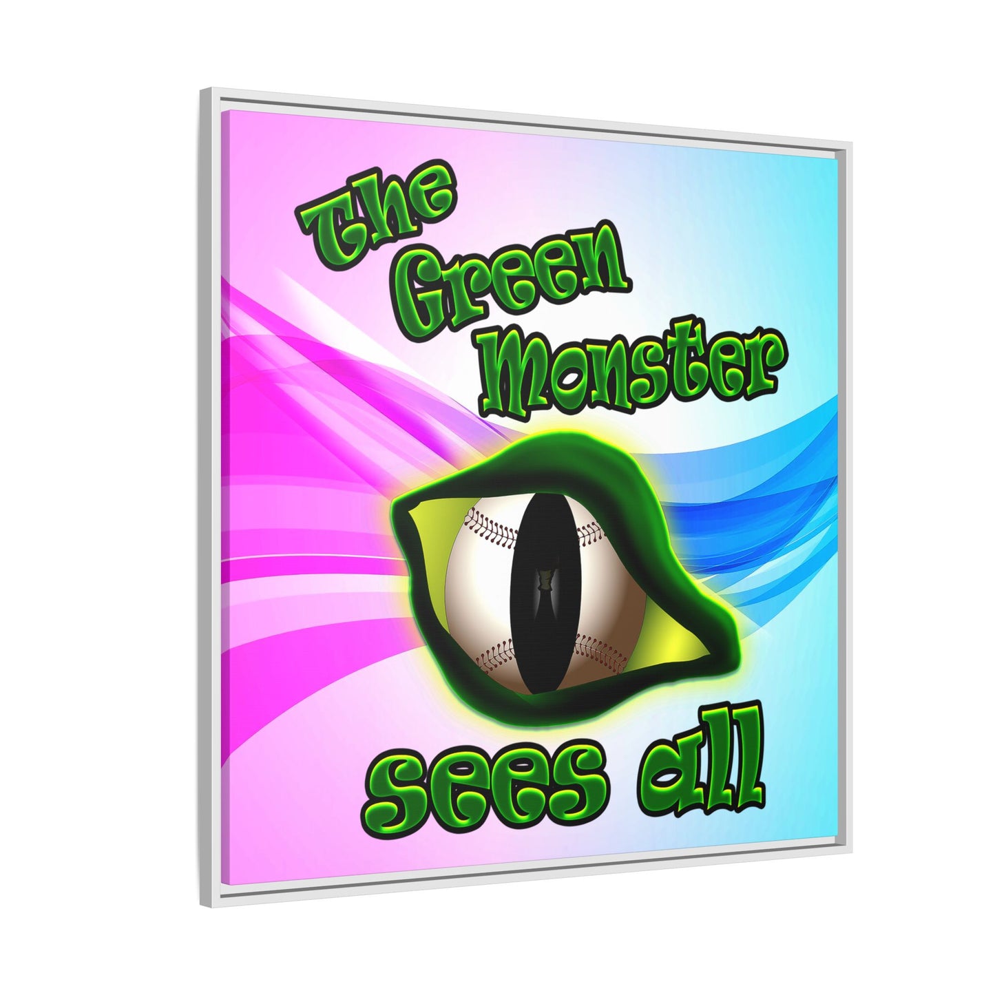 green monster - framed canvas art (light blue-pink wave)