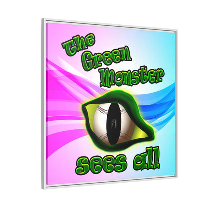 green monster - framed canvas art (light blue-pink wave)