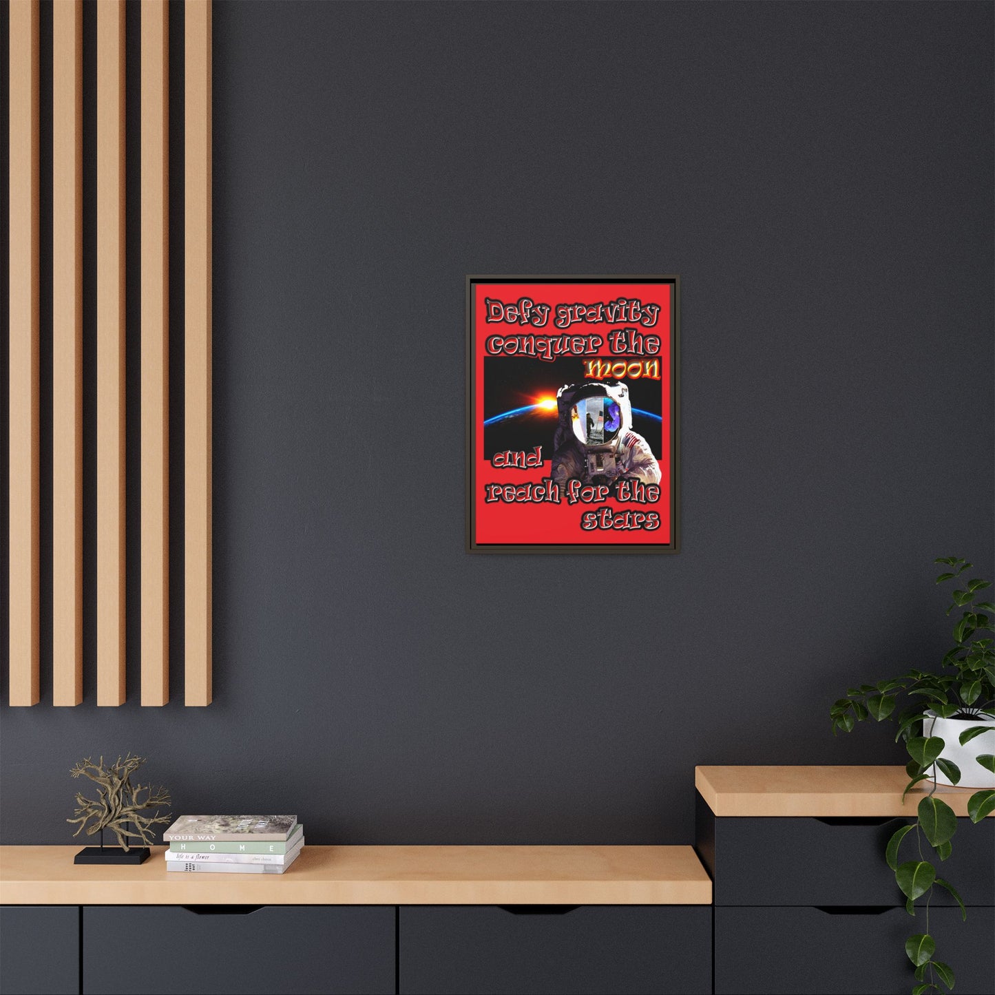 defy conquer reach - framed canvas art (red)