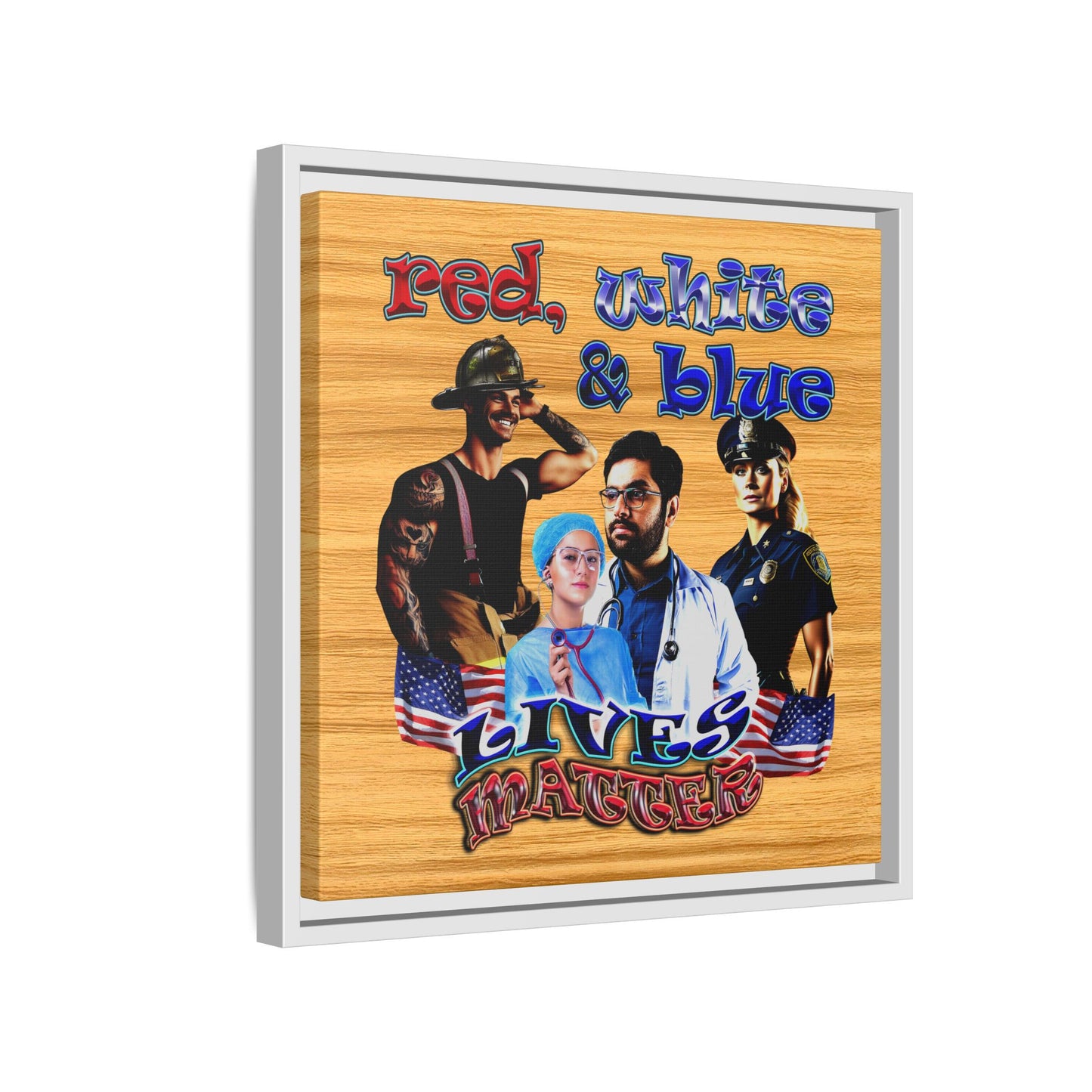 rw&b lives matter - framed canvas art (butterscotch wood finish)