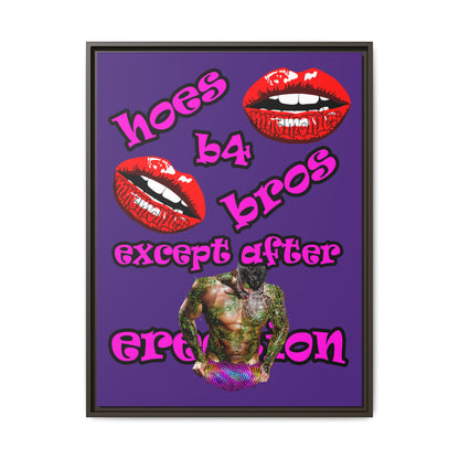 hoes b4 bros - framed canvas art (purple)