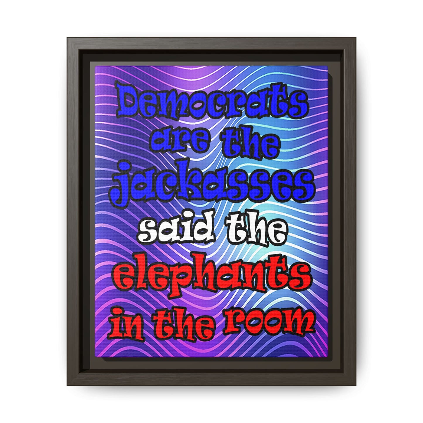 donkeys and elephants - framed canvas art (purple wave)