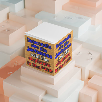 donkeys and elephants - note cube (butterscotch wood finish)