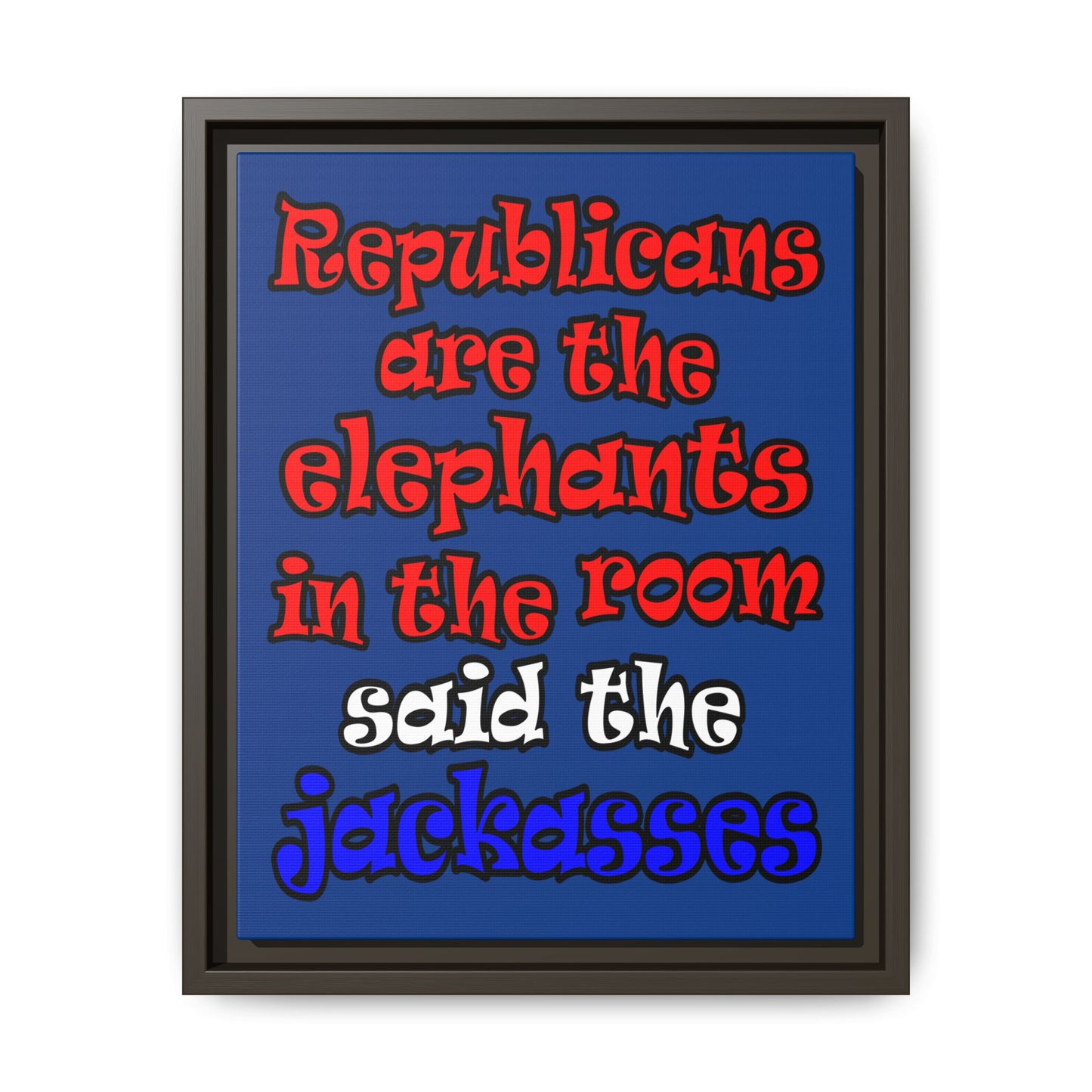 donkeys and elephants - framed canvas art (dark blue)