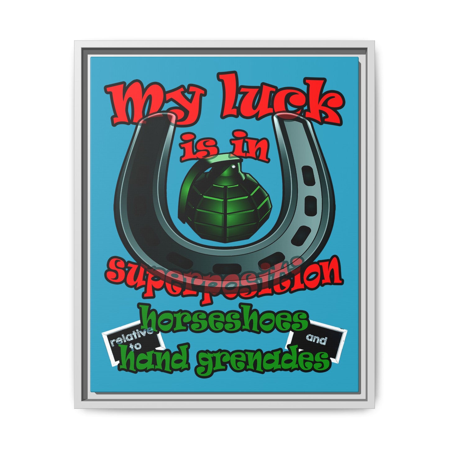 my luck - framed canvas art (turquoise)