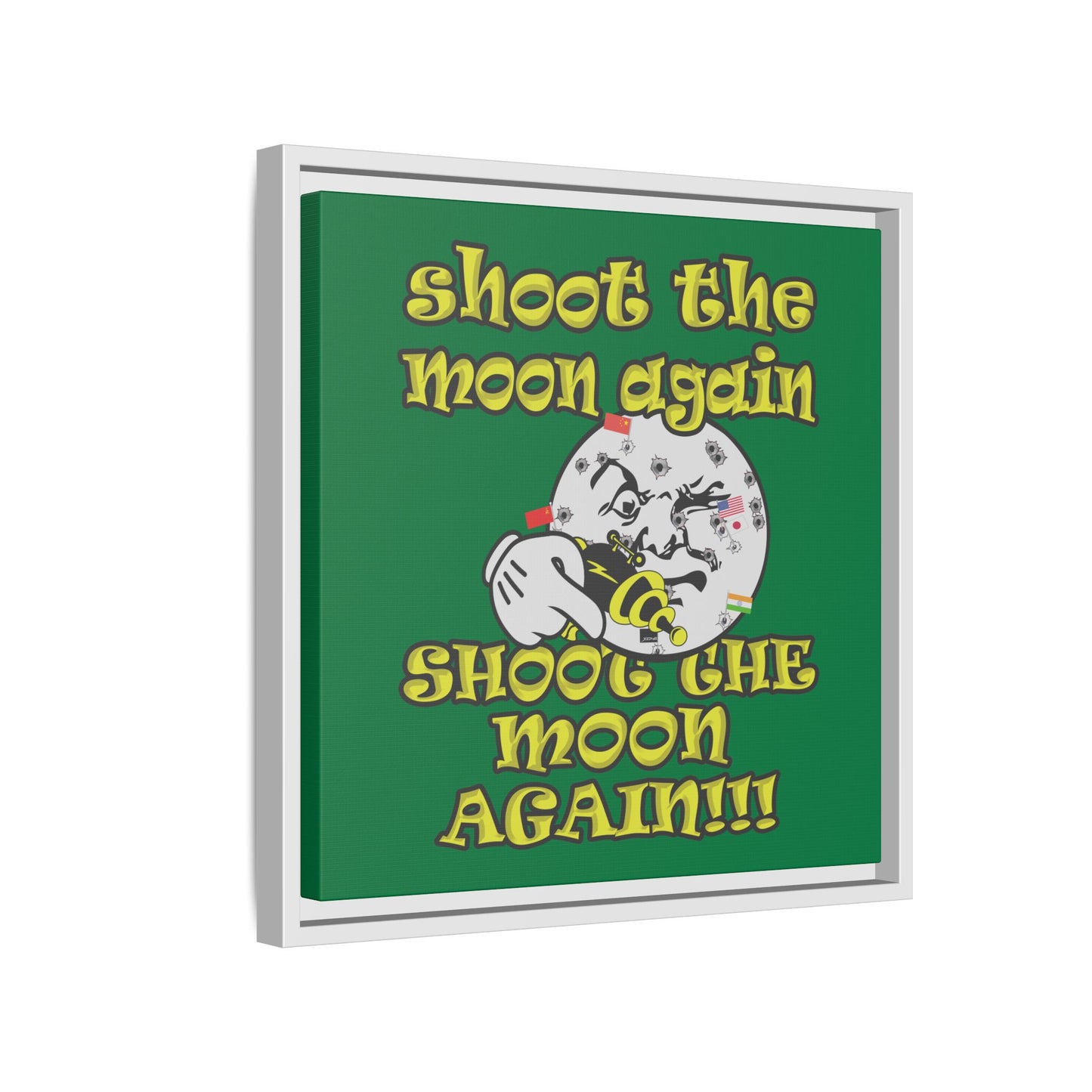 shoot the moon again - framed canvas art (dark green)