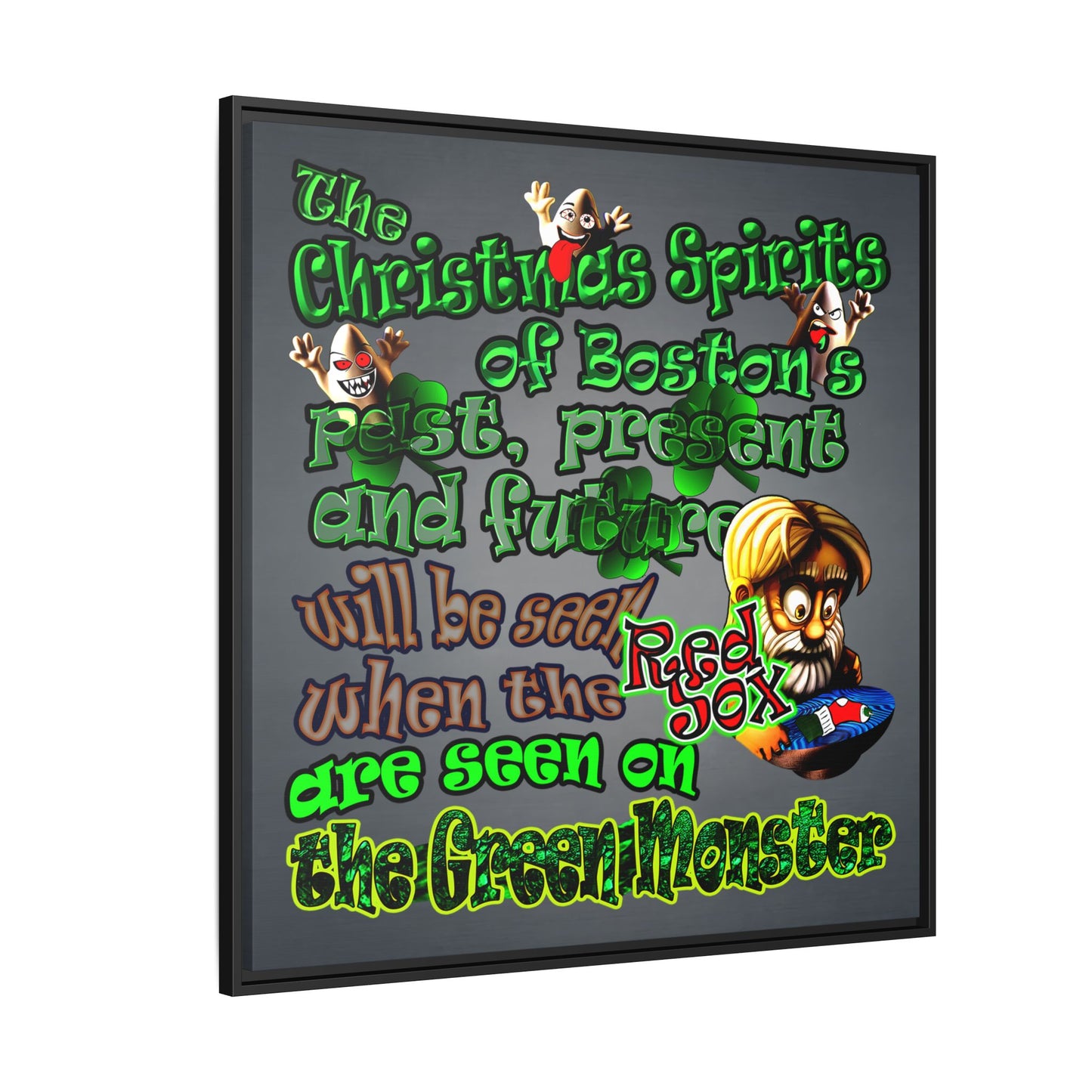 christmas spirits of boston - framed canvas art (grey-light grey)