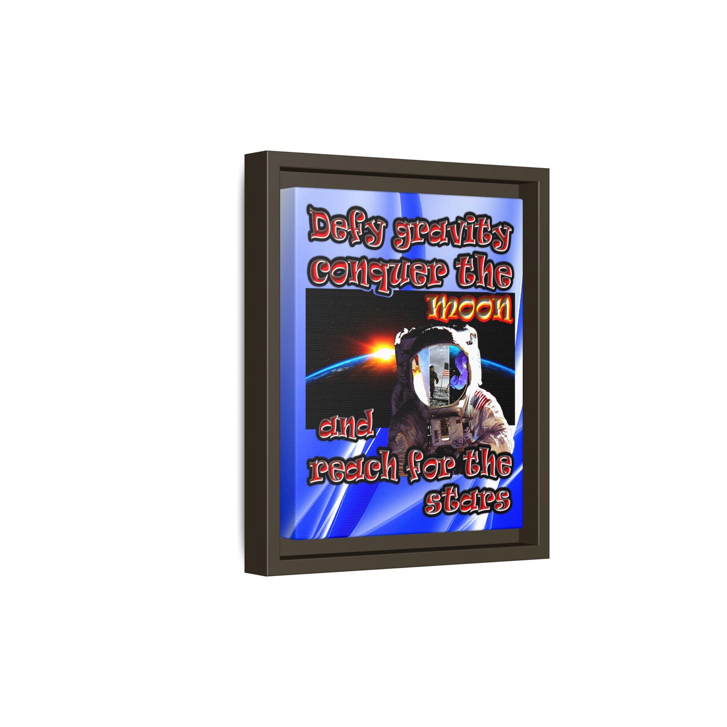 defy conquer reach - framed canvas art (blue-white wave)