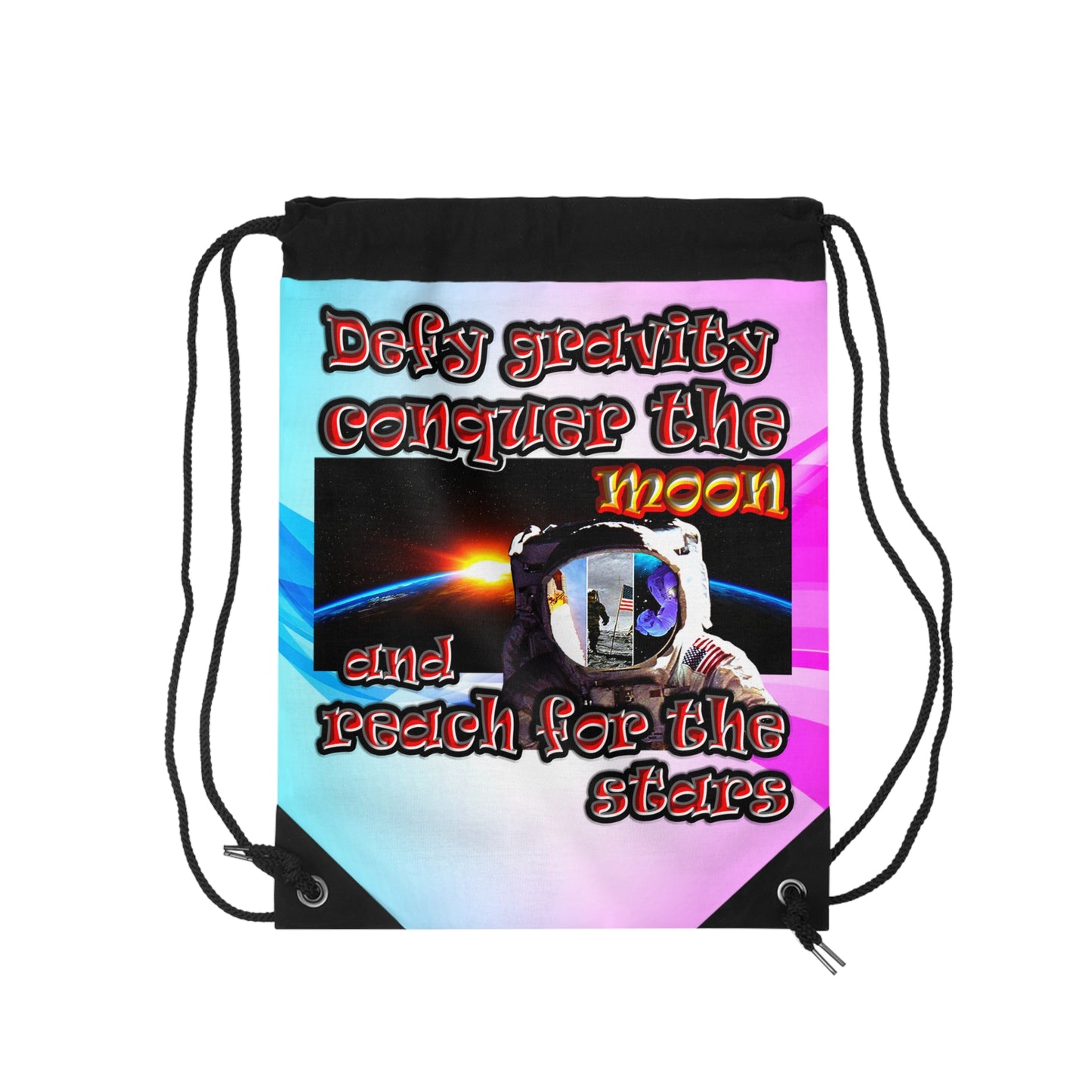 defy conquer reach - Drawstring Bag (light blue-pink wave)