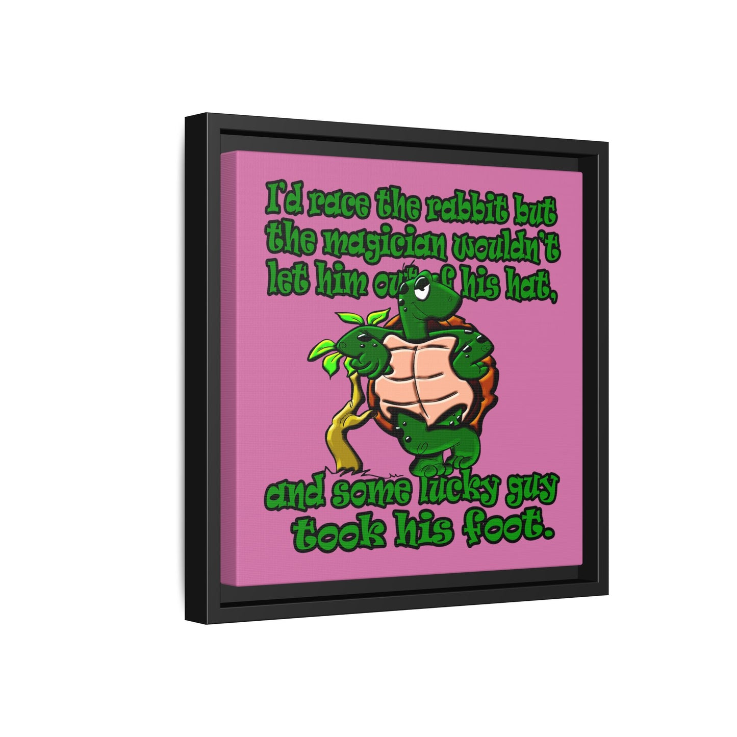 turtle race - framed canvas art (light pink)
