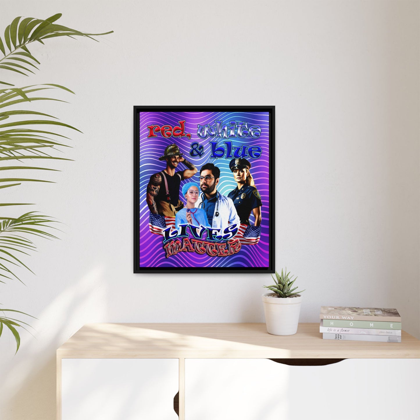 rw&b lives matter - framed canvas art (purple wave)