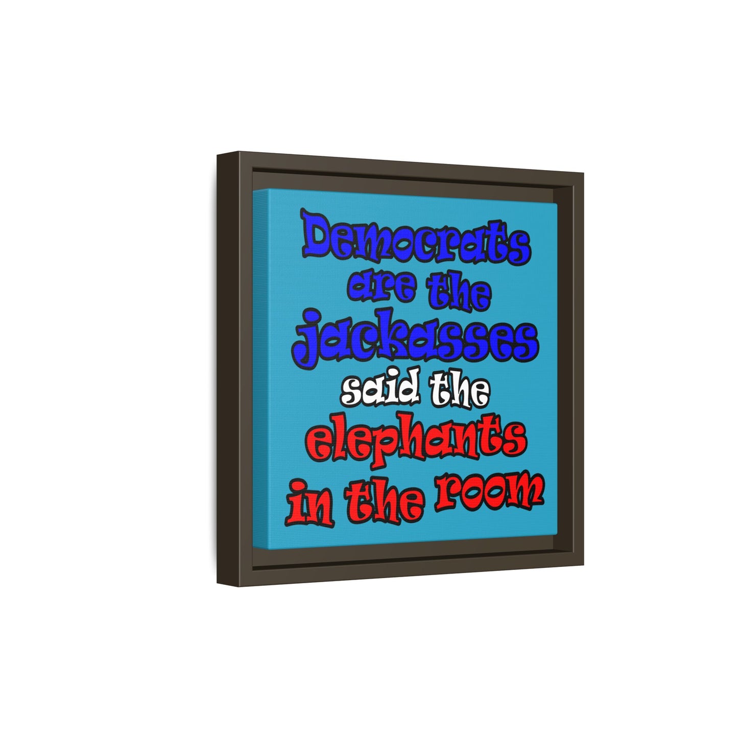 donkeys and elephants - framed canvas art (turquoise)
