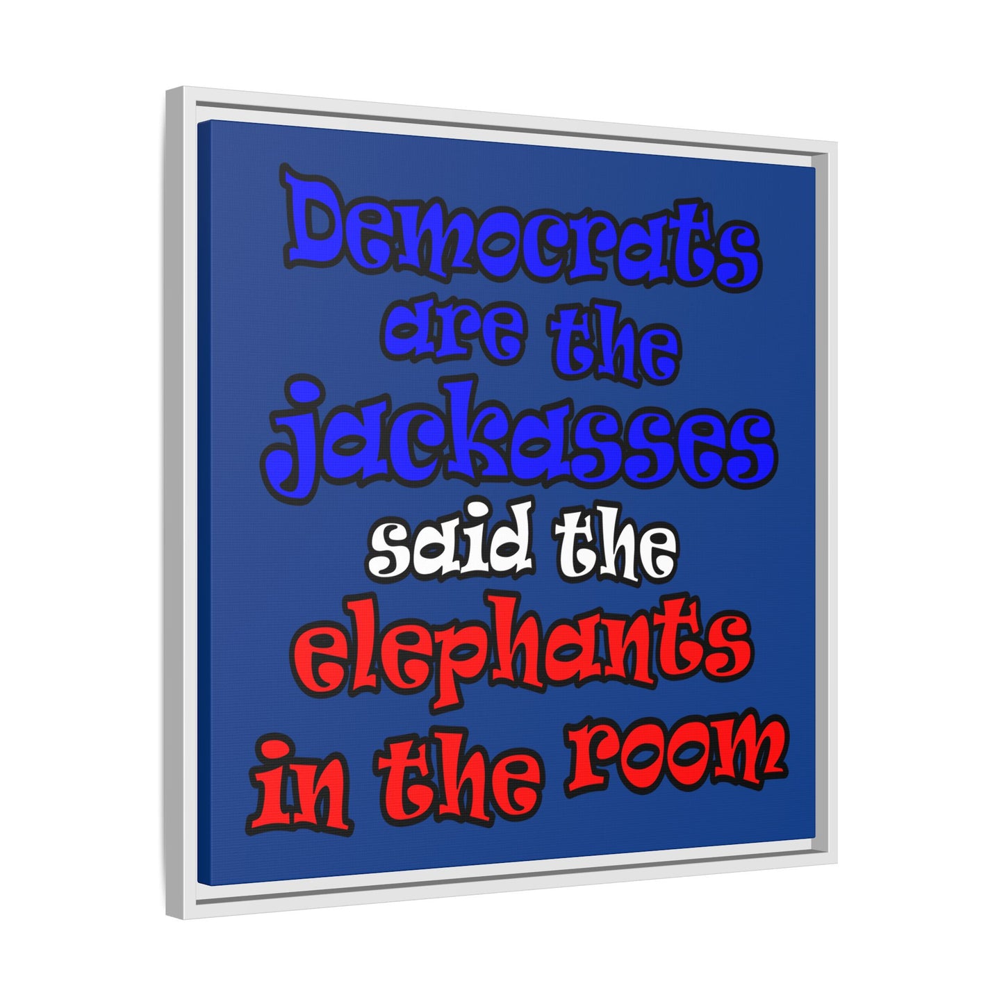 donkeys and elephants - framed canvas art (dark blue)