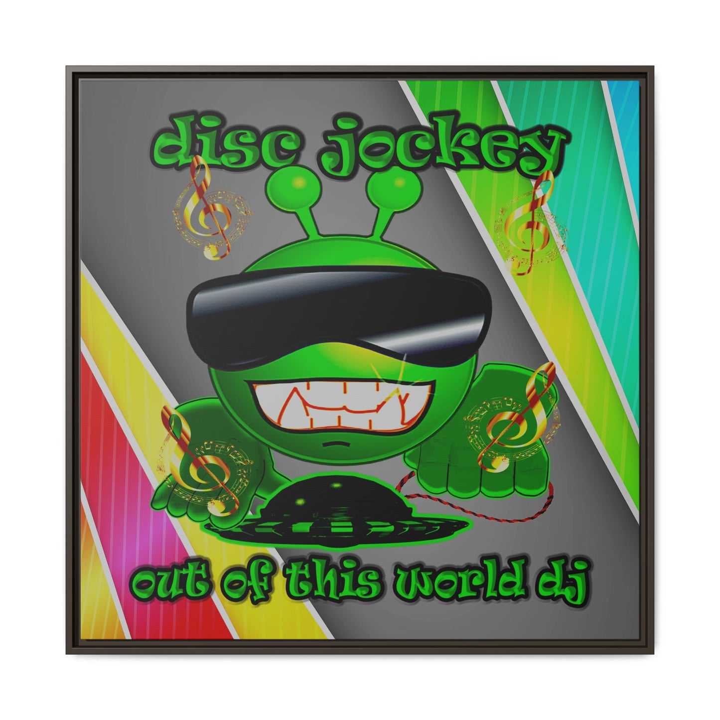 disc jockey - framed canvas art (rainbow split)