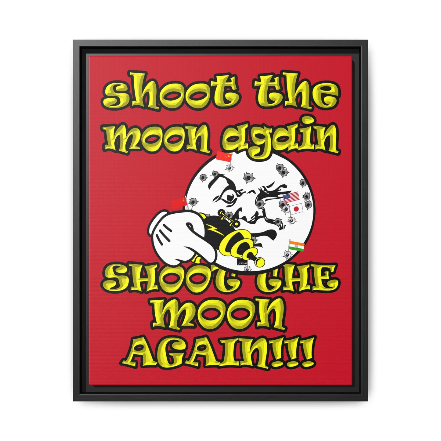 shoot the moon again - framed canvas art (dark red)