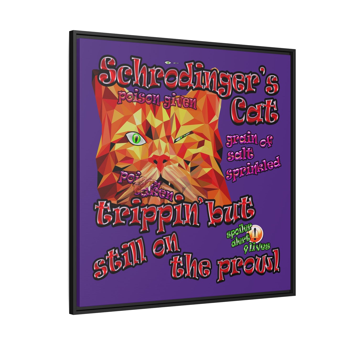schrodinger's cat - framed canvas art (purple)