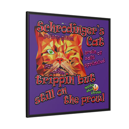 schrodinger's cat - framed canvas art (purple)