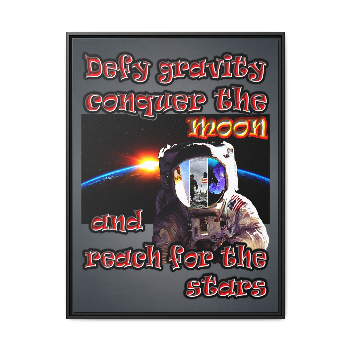 defy conquer reach - framed canvas art (grey-light grey)