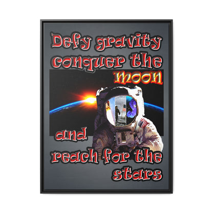 defy conquer reach - framed canvas art (grey-light grey)