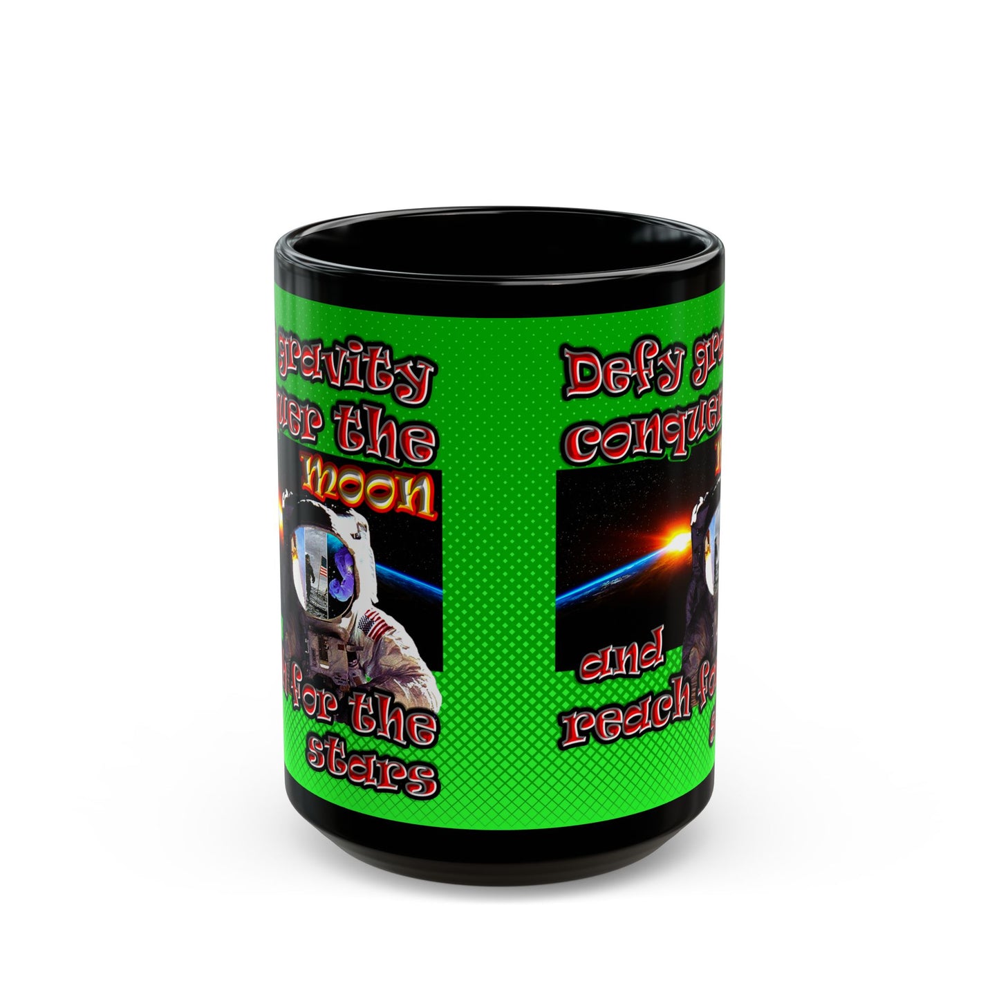 defy conquer reach - Black Mug (logo green)