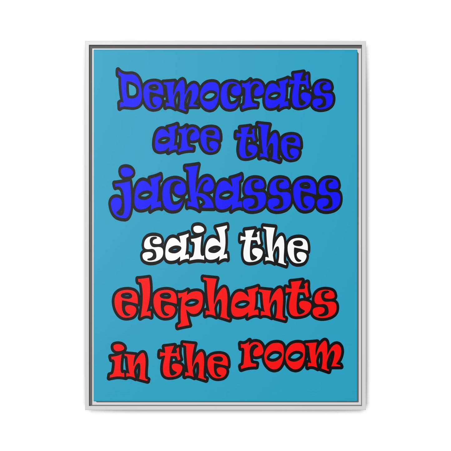 donkeys and elephants - framed canvas art (turquoise)