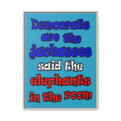 donkeys and elephants - framed canvas art (turquoise)