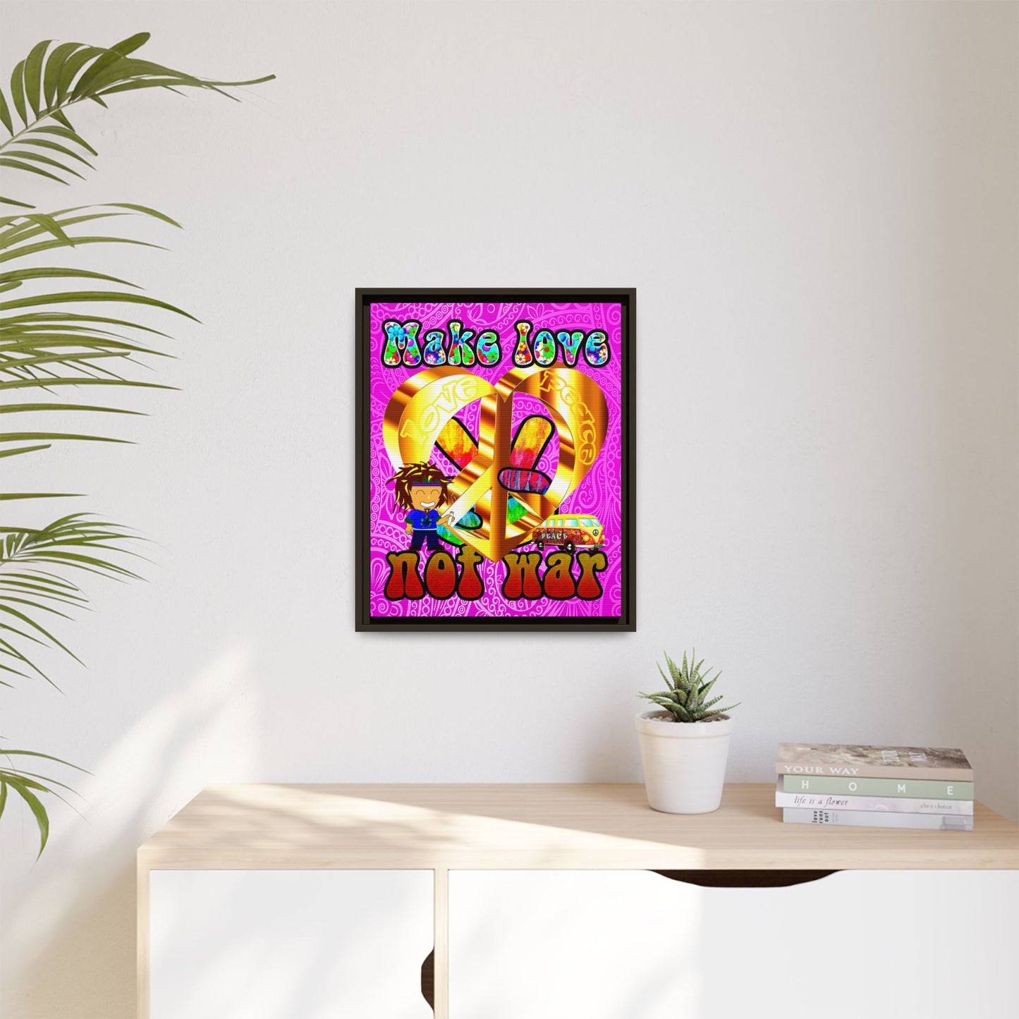 love peace - framed canvas art (pink swirl)